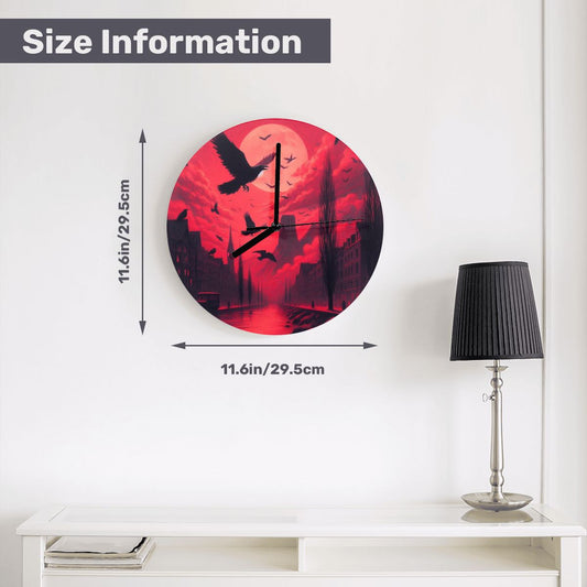 Red Sunset with Crows MDF Wall Clock (Made in USA) - Gregg Acini Adoree Designs - Wall Clock