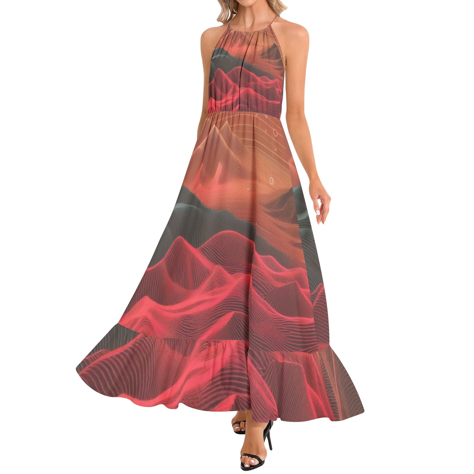 Ruffle Hem Halter Neck Maxi Dress