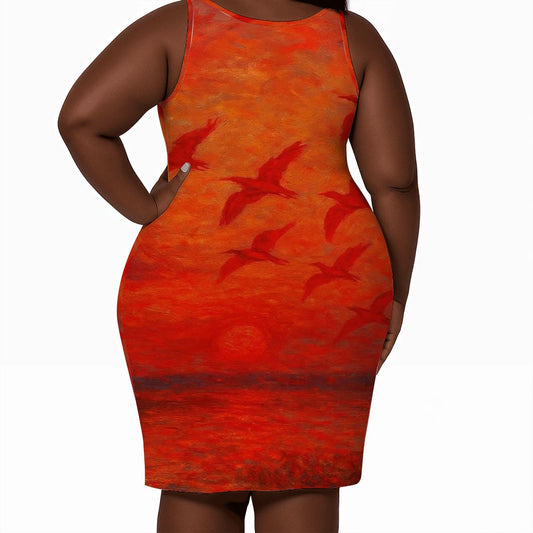 Scarlet Sunset with Birds 1 Women's Plus Size Sleeveless Dress - Gregg Acini Adoree Designs - Women's Skirts & Dresses
