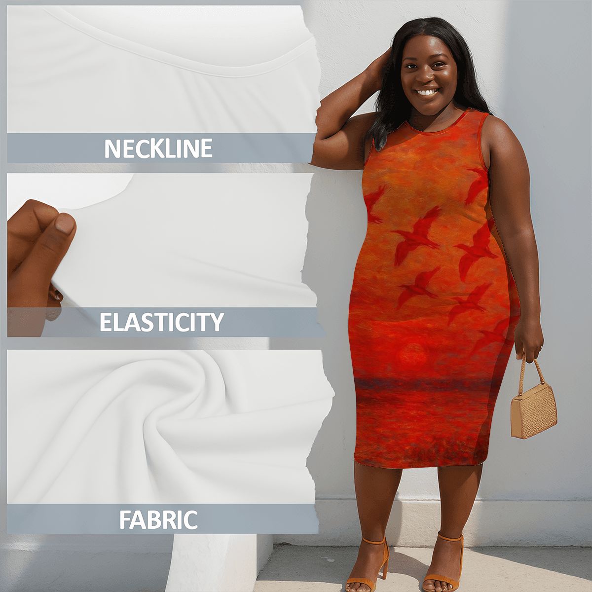 Scarlet Sunset with Birds 1 Women's Plus Size Sleeveless Dress - Gregg Acini Adoree Designs - Women's Skirts & Dresses