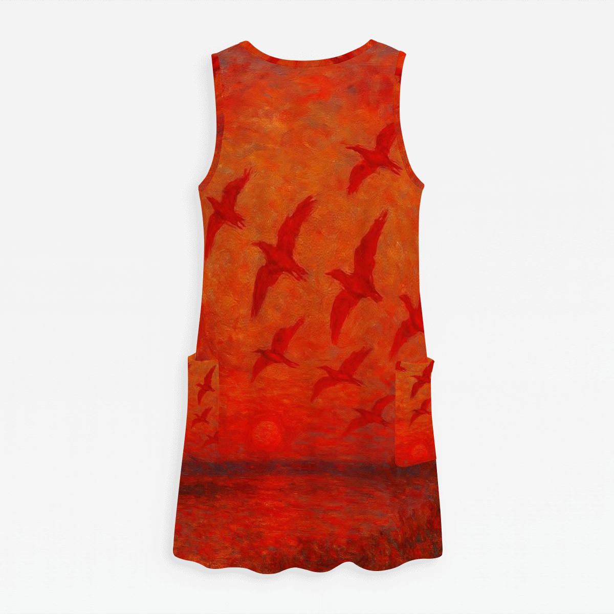 Scarlet Sunset with Birds 1 Women's Sleeveless Dress with Pockets - Gregg Acini Adoree Designs - Women's Skirts & Dresses