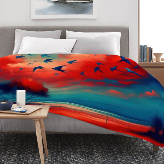 Scarlet Sunset with Birds 3 300 GSM Flannel Throw Blanket (Made in USA) - Gregg Acini Adoree Designs - Blanket