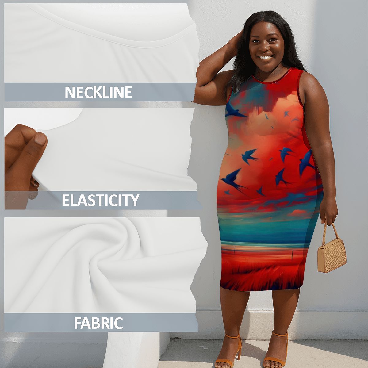 Scarlet Sunset with Birds 3 Women's Plus Size Sleeveless Dress - Gregg Acini Adoree Designs - Women's Skirts & Dresses