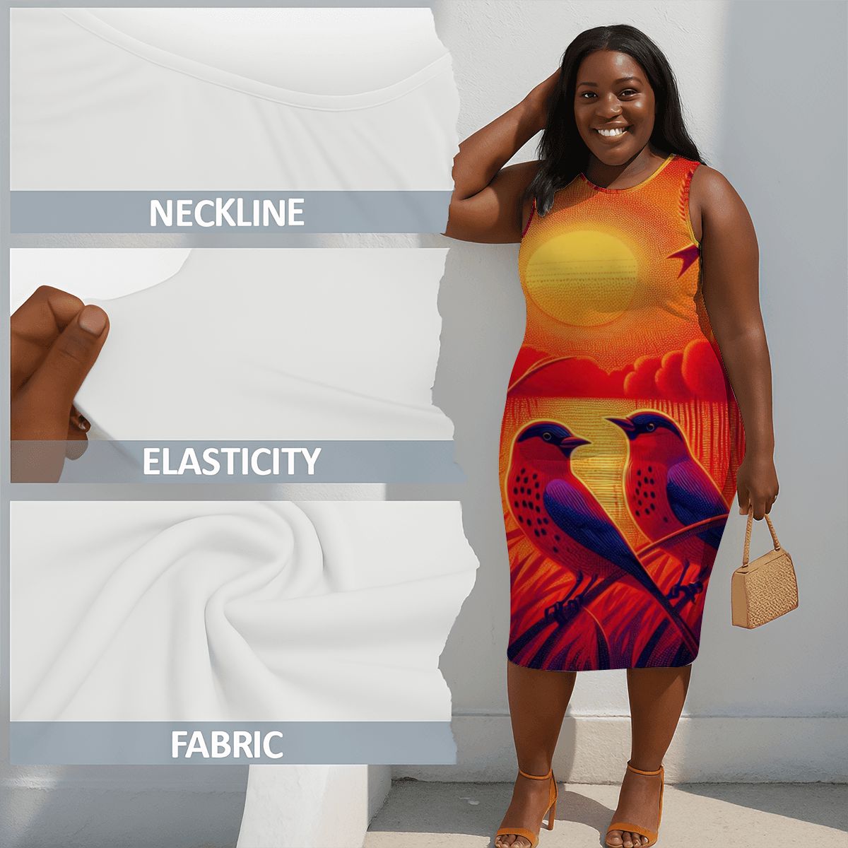 Scarlet Sunset with Birds 4 Women's Plus Size Sleeveless Dress - Gregg Acini Adoree Designs - Women's Skirts & Dresses