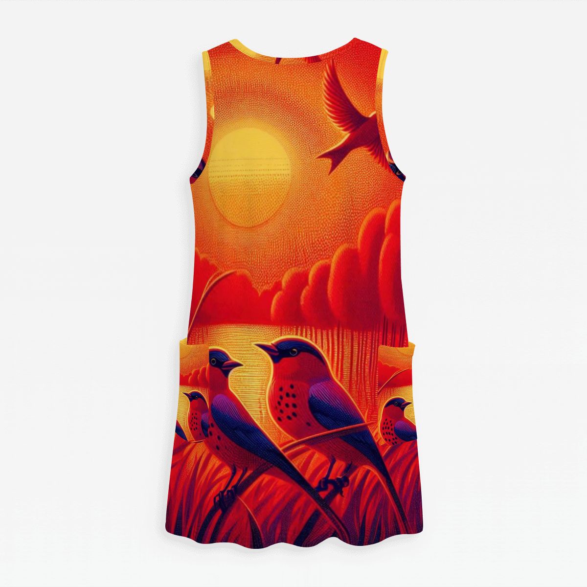 Scarlet Sunset with Birds 4 Women's Sleeveless Dress with Pockets - Gregg Acini Adoree Designs - Women's Skirts & Dresses