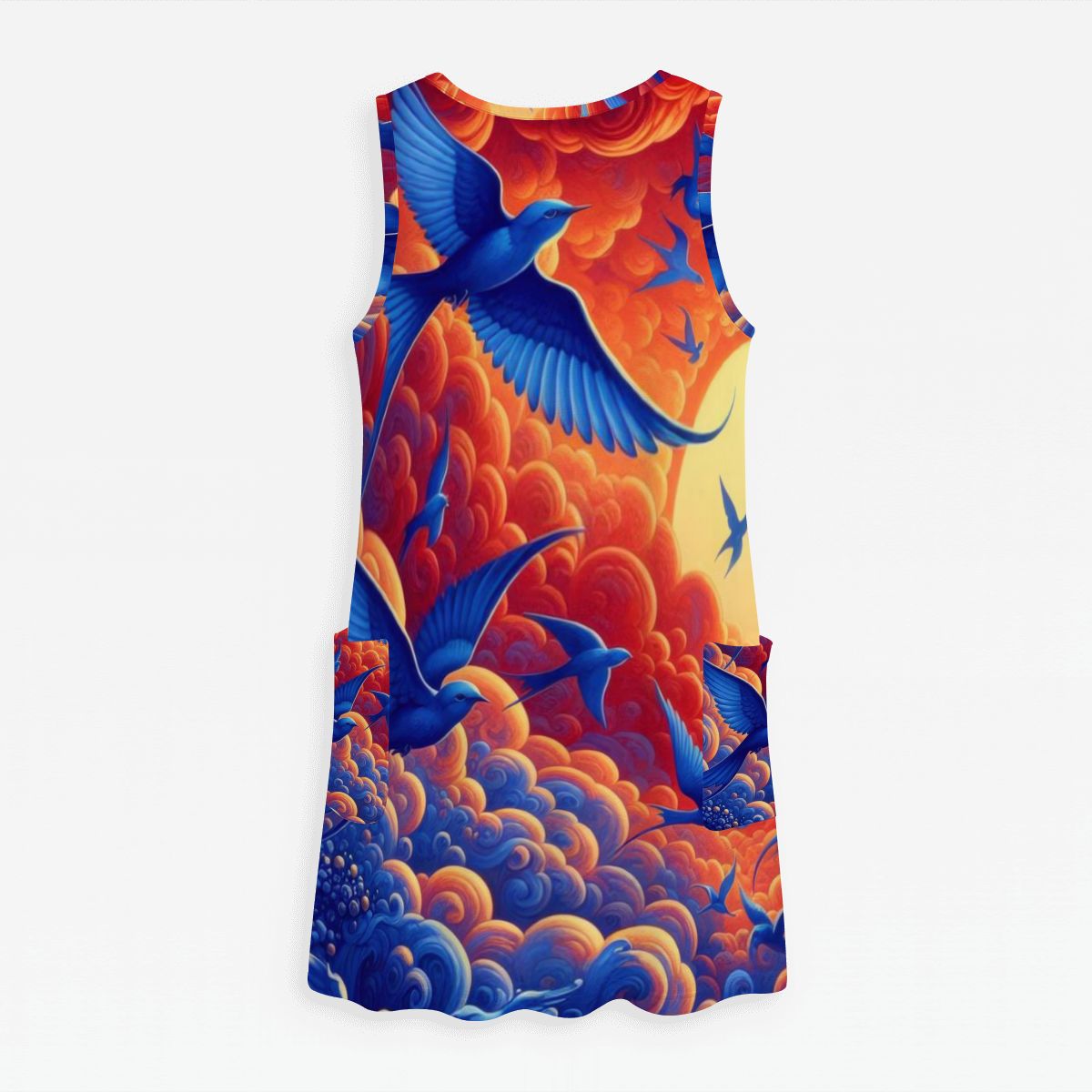 Scarlet Sunset with Birds 5 Women's Sleeveless Dress with Pockets - Gregg Acini Adoree Designs - Women's Skirts & Dresses