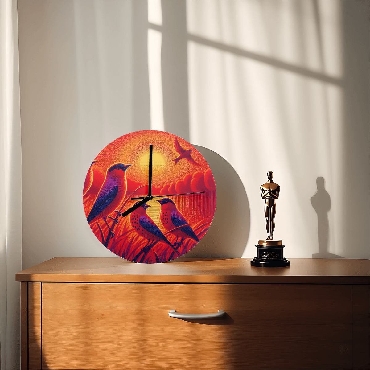 Scarlet Sunset with Birds4 MDF Wall Clock (Made in USA) - Gregg Acini Adoree Designs - Wall Clock