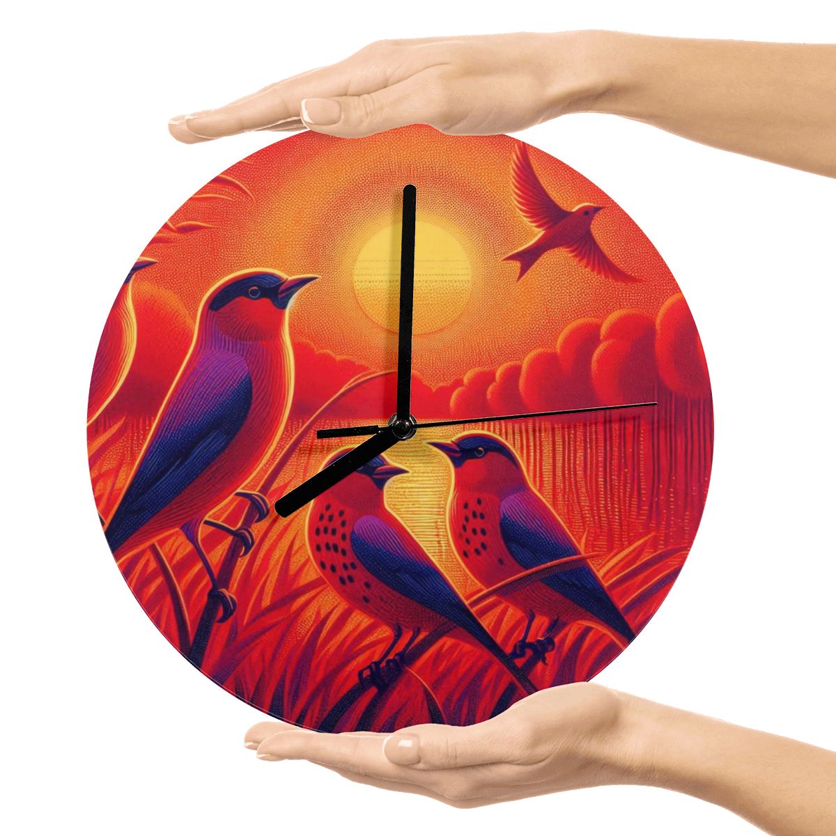 Scarlet Sunset with Birds4 MDF Wall Clock (Made in USA) - Gregg Acini Adoree Designs - Wall Clock