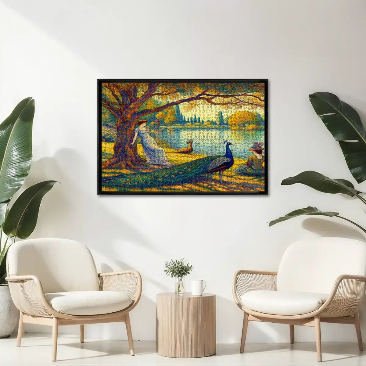 Serene Leaning Lady with Peacock Wooden Jigsaw Puzzles 1000 pcs - Gregg Acini Adoree Designs - Jigsaw Puzzle