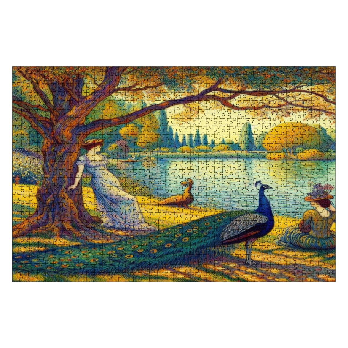 Serene Leaning Lady with Peacock Wooden Jigsaw Puzzles 1000 pcs - Gregg Acini Adoree Designs - Jigsaw Puzzle