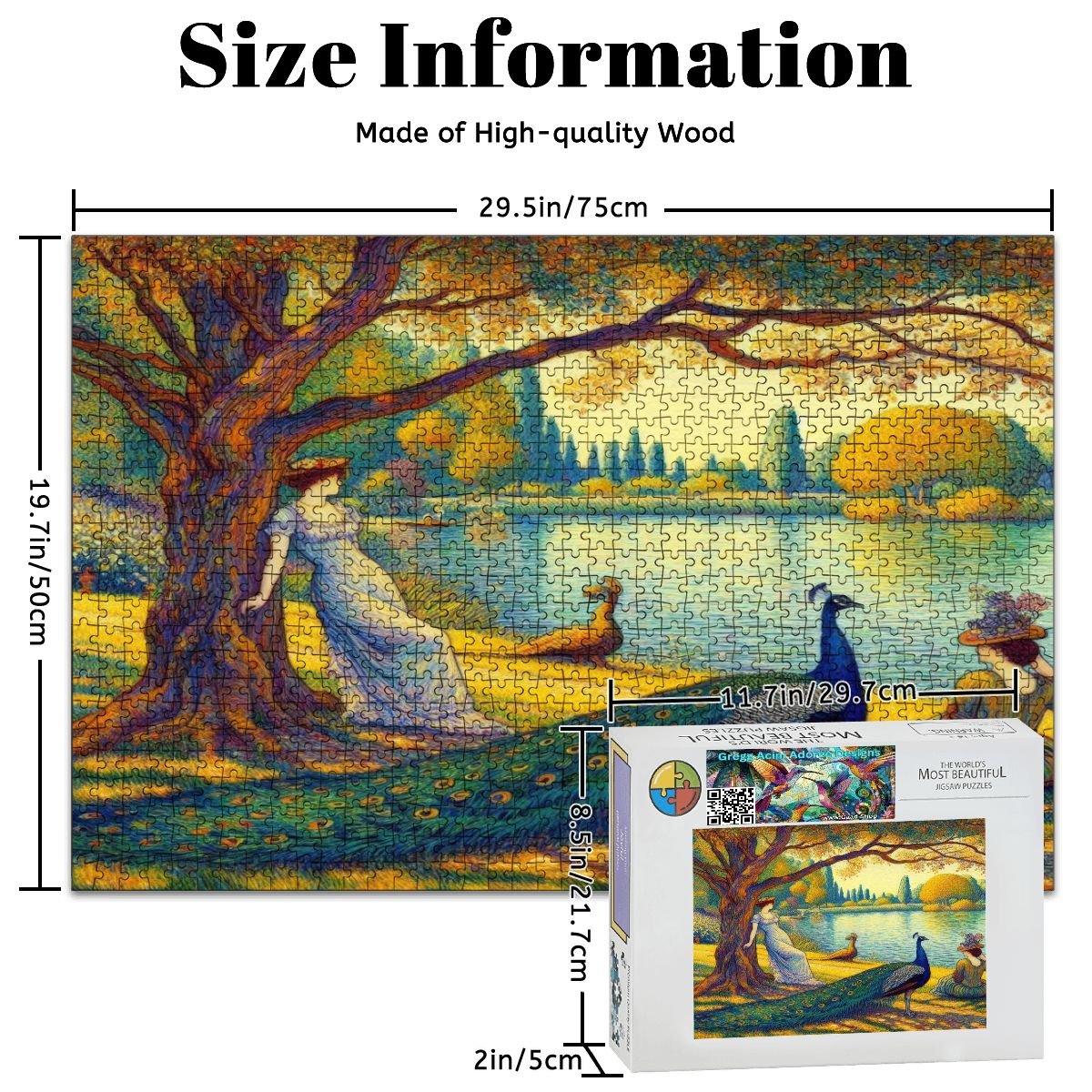 Serene Leaning Lady with Peacock Wooden Jigsaw Puzzles 1000 pcs - Gregg Acini Adoree Designs - Jigsaw Puzzle