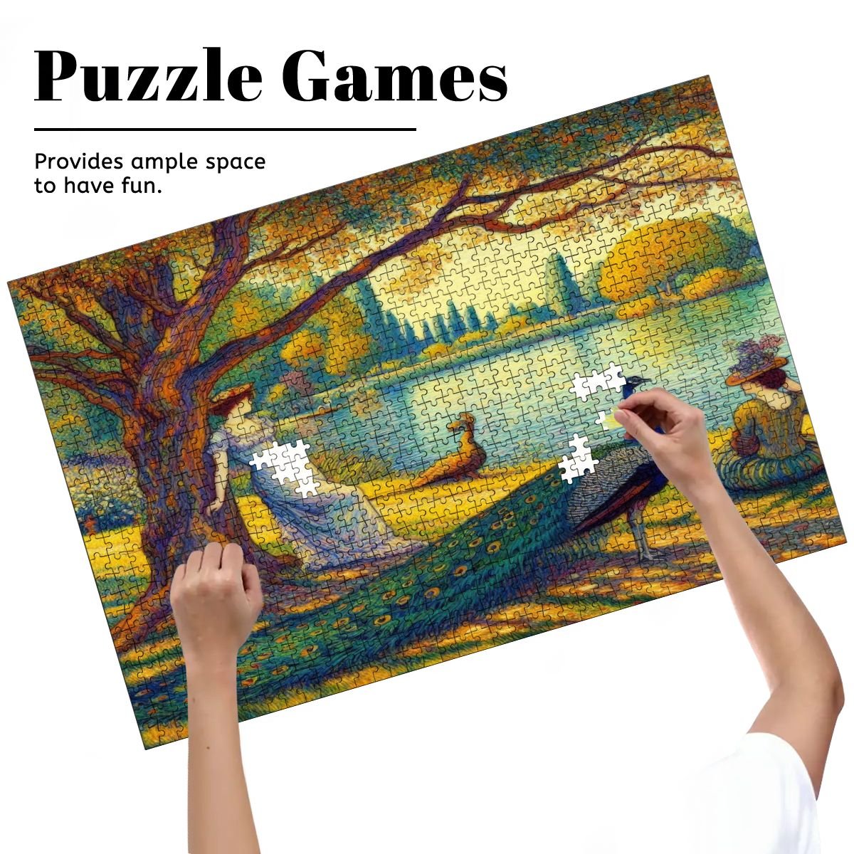 Serene Leaning Lady with Peacock Wooden Jigsaw Puzzles 1000 pcs - Gregg Acini Adoree Designs - Jigsaw Puzzle