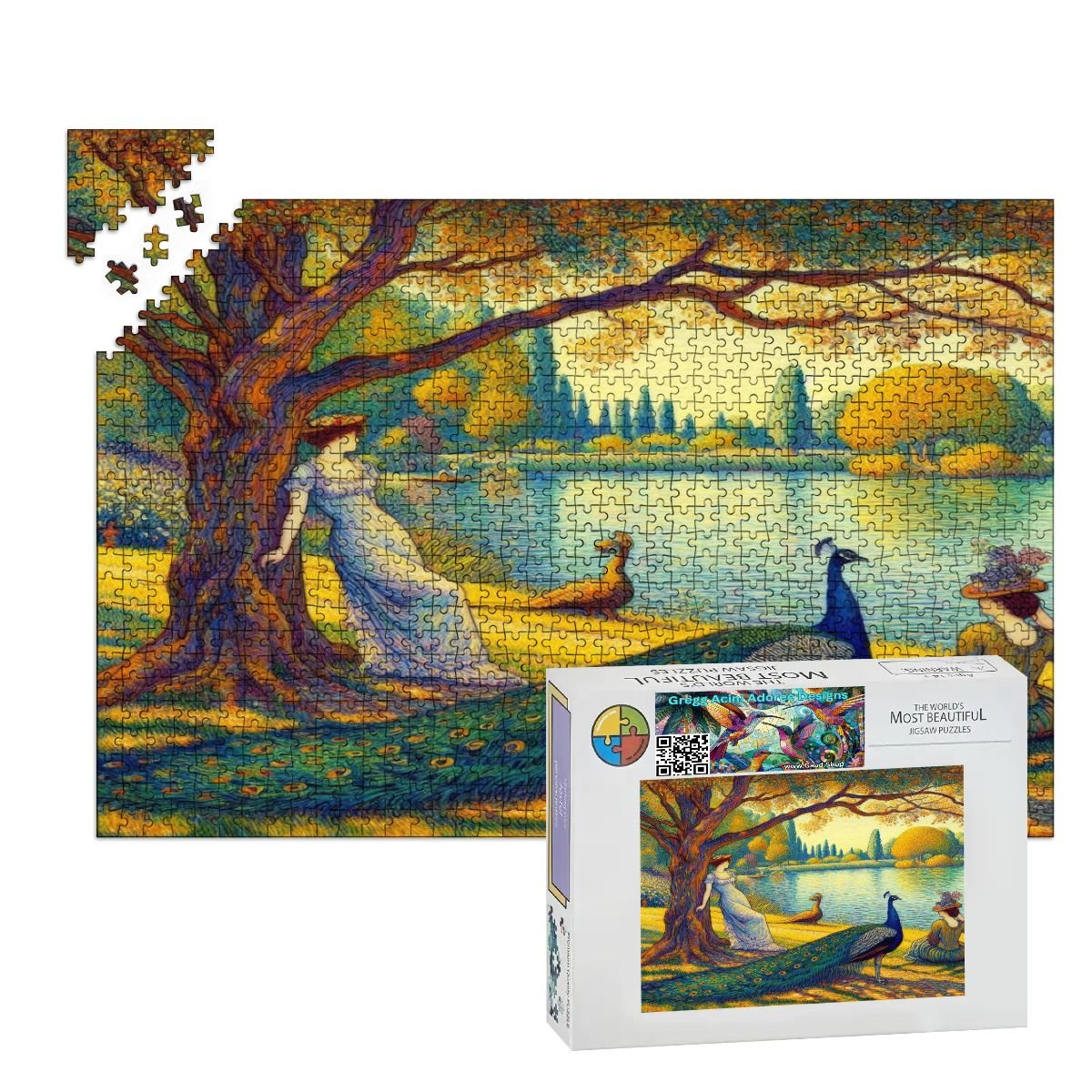 Serene Leaning Lady with Peacock Wooden Jigsaw Puzzles 1000 pcs - Gregg Acini Adoree Designs - Jigsaw Puzzle