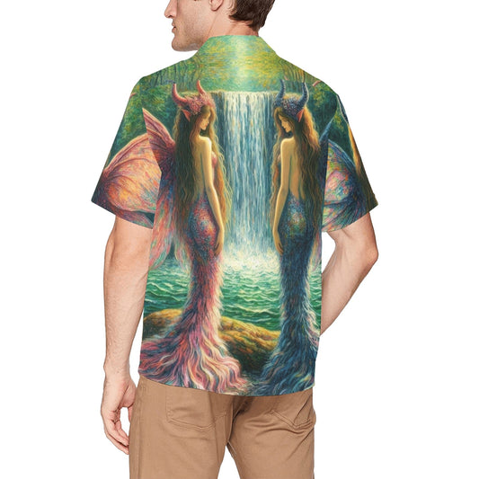 Sisters Hawaiian Shirt with Chest Pocket & Merged Design - Gregg Acini Adoree Designs - Button Down Shirt