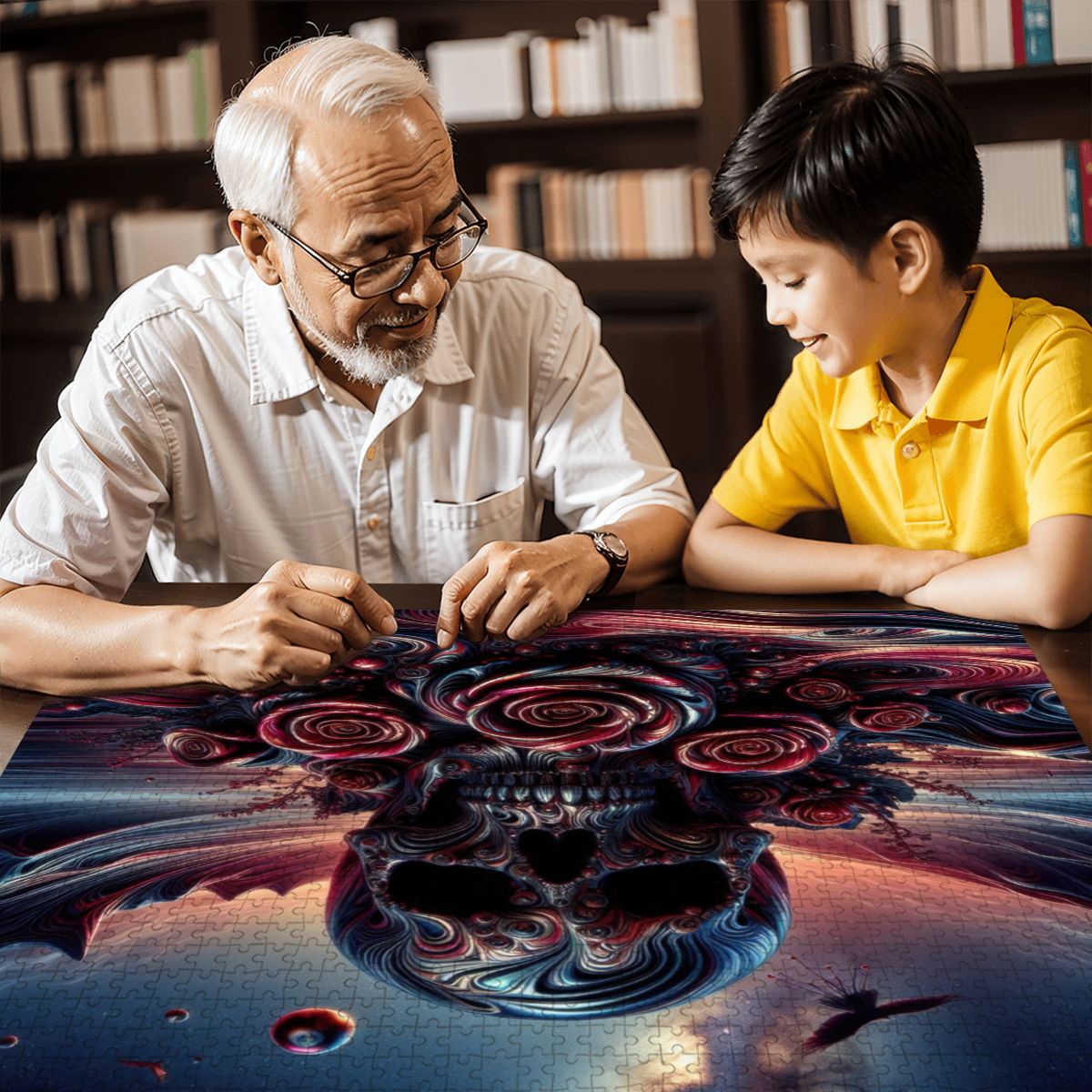 Skull and Roses Wooden Jigsaw Puzzles 1000 pcs - Gregg Acini Adoree Designs - Jigsaw Puzzle