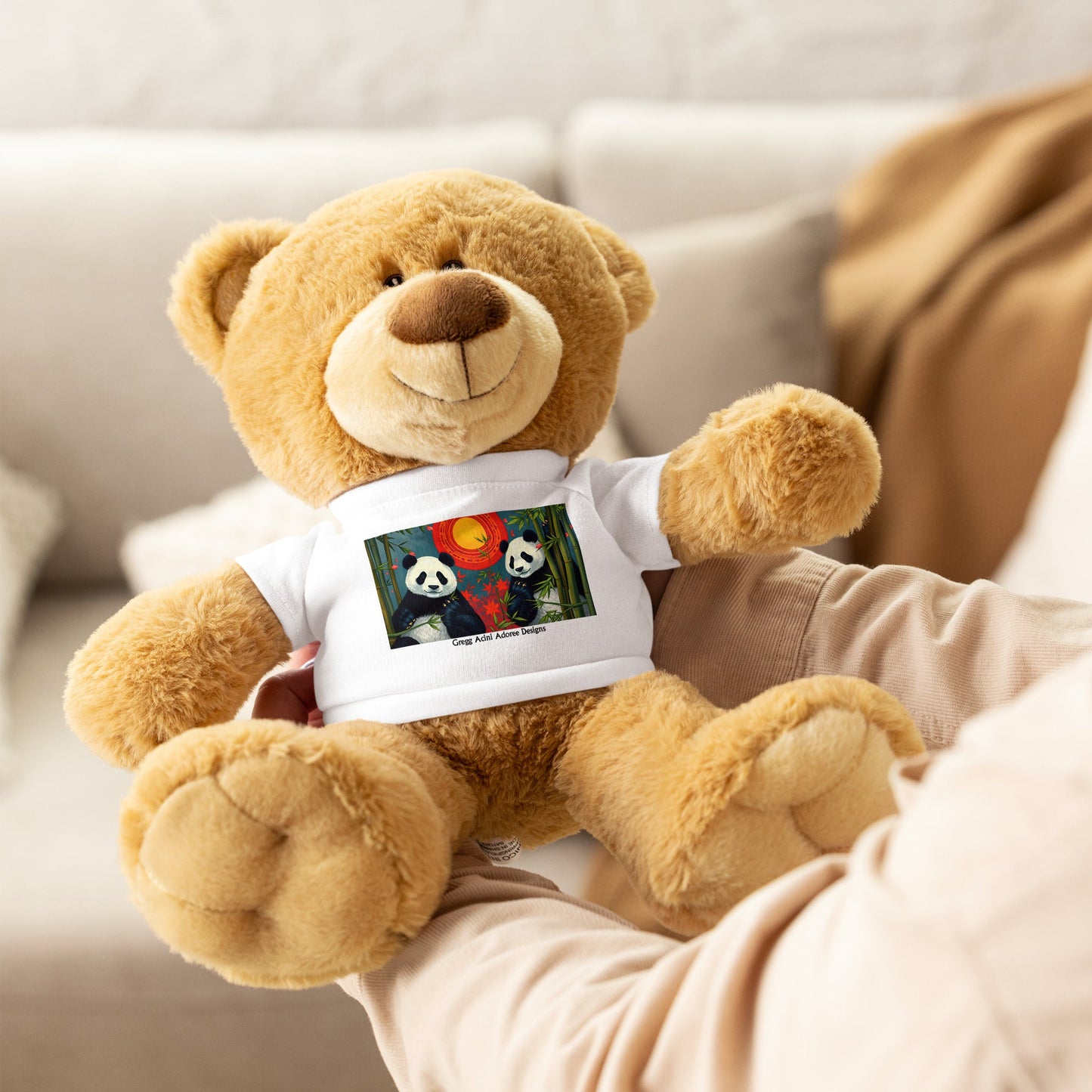 Teddy bear with a Panda Sunset t-shirt by Gregg Acini Adoree Designs - Gregg Acini Adoree Designs - Toy