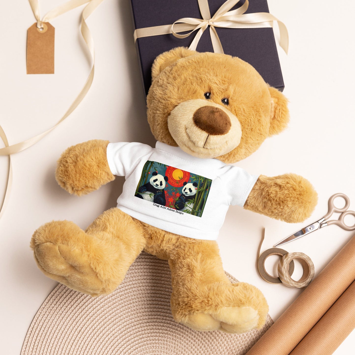 Teddy bear with a Panda Sunset t-shirt by Gregg Acini Adoree Designs - Gregg Acini Adoree Designs - Toy