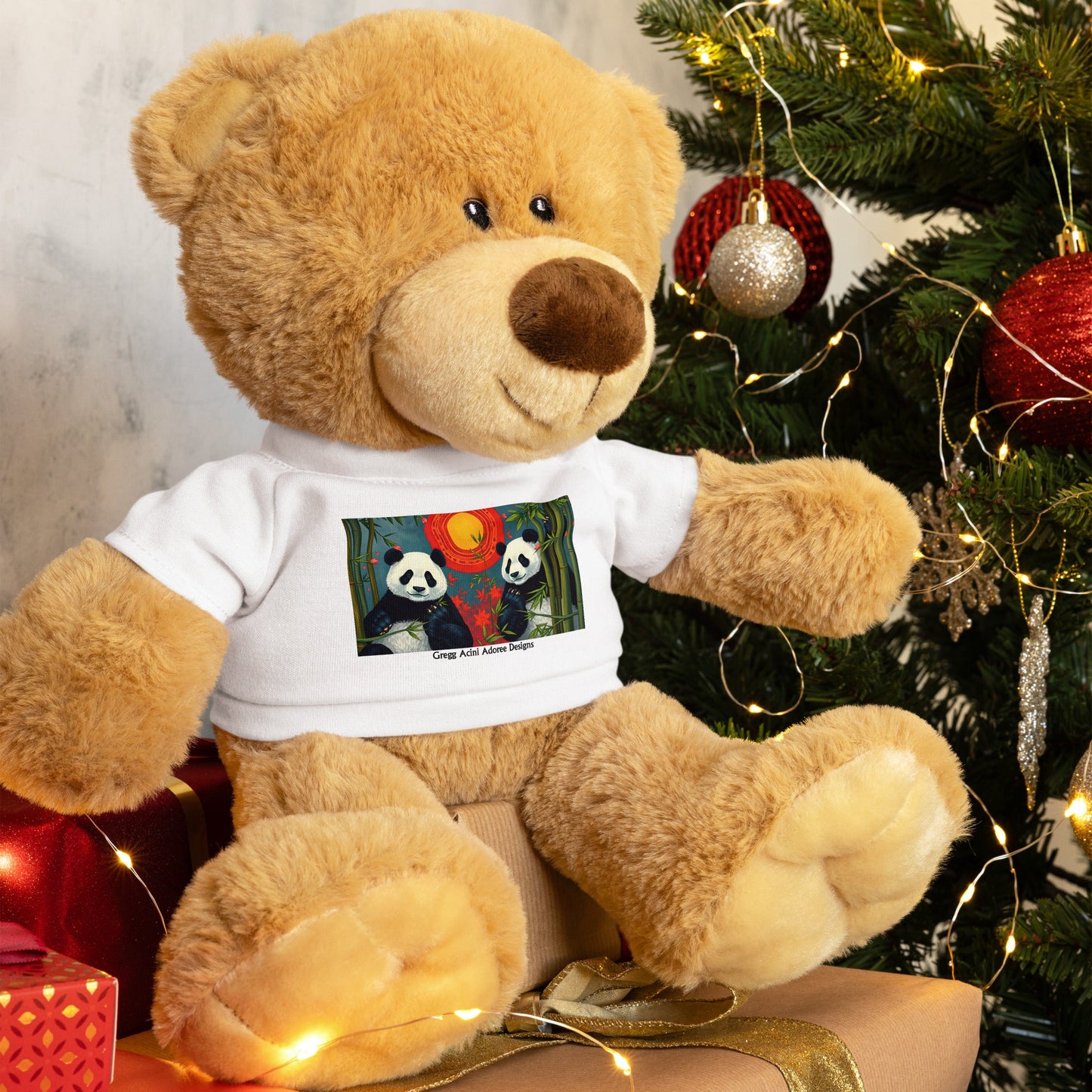 Teddy bear with a Panda Sunset t-shirt by Gregg Acini Adoree Designs - Gregg Acini Adoree Designs - Toy