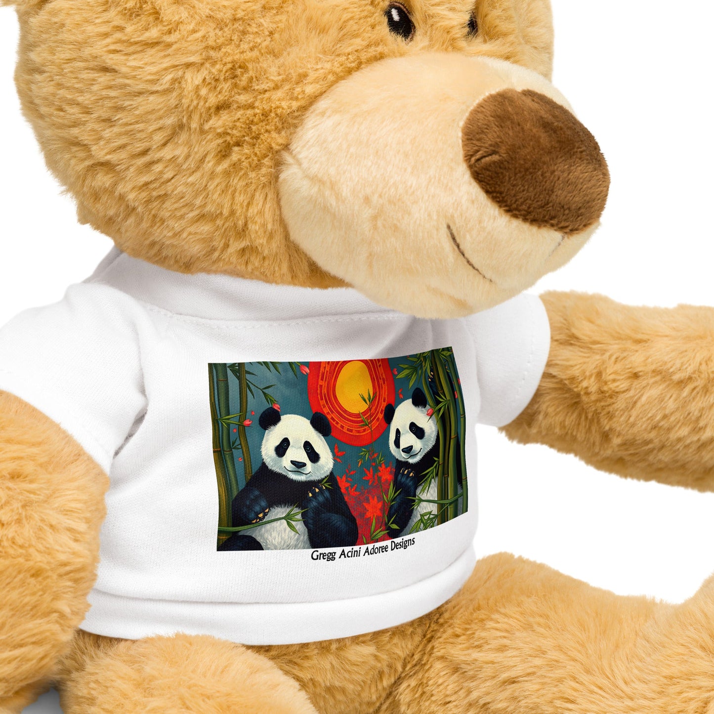 Teddy bear with a Panda Sunset t-shirt by Gregg Acini Adoree Designs - Gregg Acini Adoree Designs - Toy