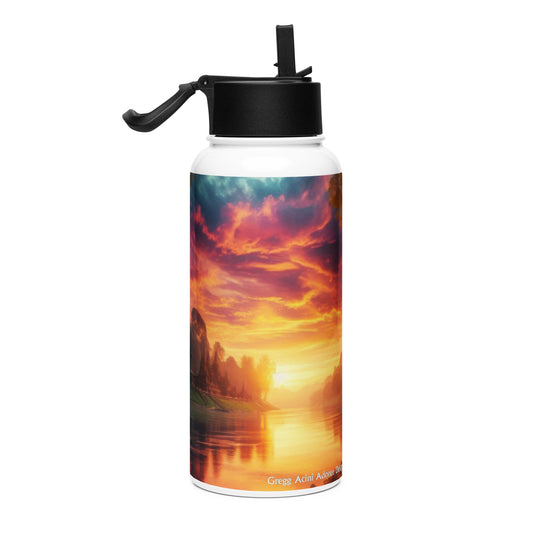 Tranquility Stainless steel water bottle with a straw lid - Gregg Acini Adoree Designs - water bottle