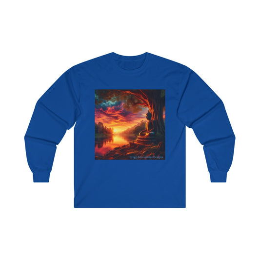 Tranquility Unisex Ultra Cotton Long Sleeve Tee - Vibrant Art for Relaxation Buddha1 by Gregg Acini Adoree Designs - Gregg Acini Adoree Designs - Long - sleeve