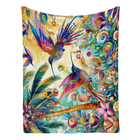 Tropical Hummingbirds 300 GSM Flannel Throw Blanket (Made in USA) - Gregg Acini Adoree Designs - Blanket