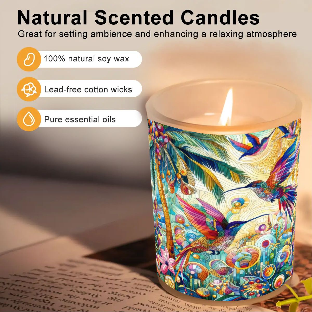 Tropical Hummingbirds Frosted Jar Scented Candle with Lid (6oz) - Gregg Acini Adoree Designs - Candles