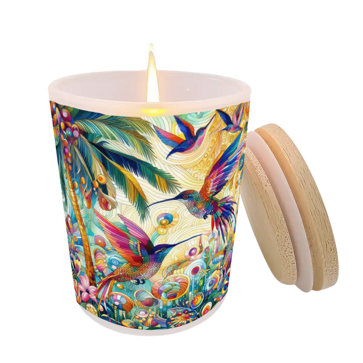 Tropical Hummingbirds Frosted Jar Scented Candle with Lid (6oz) - Gregg Acini Adoree Designs - Candles