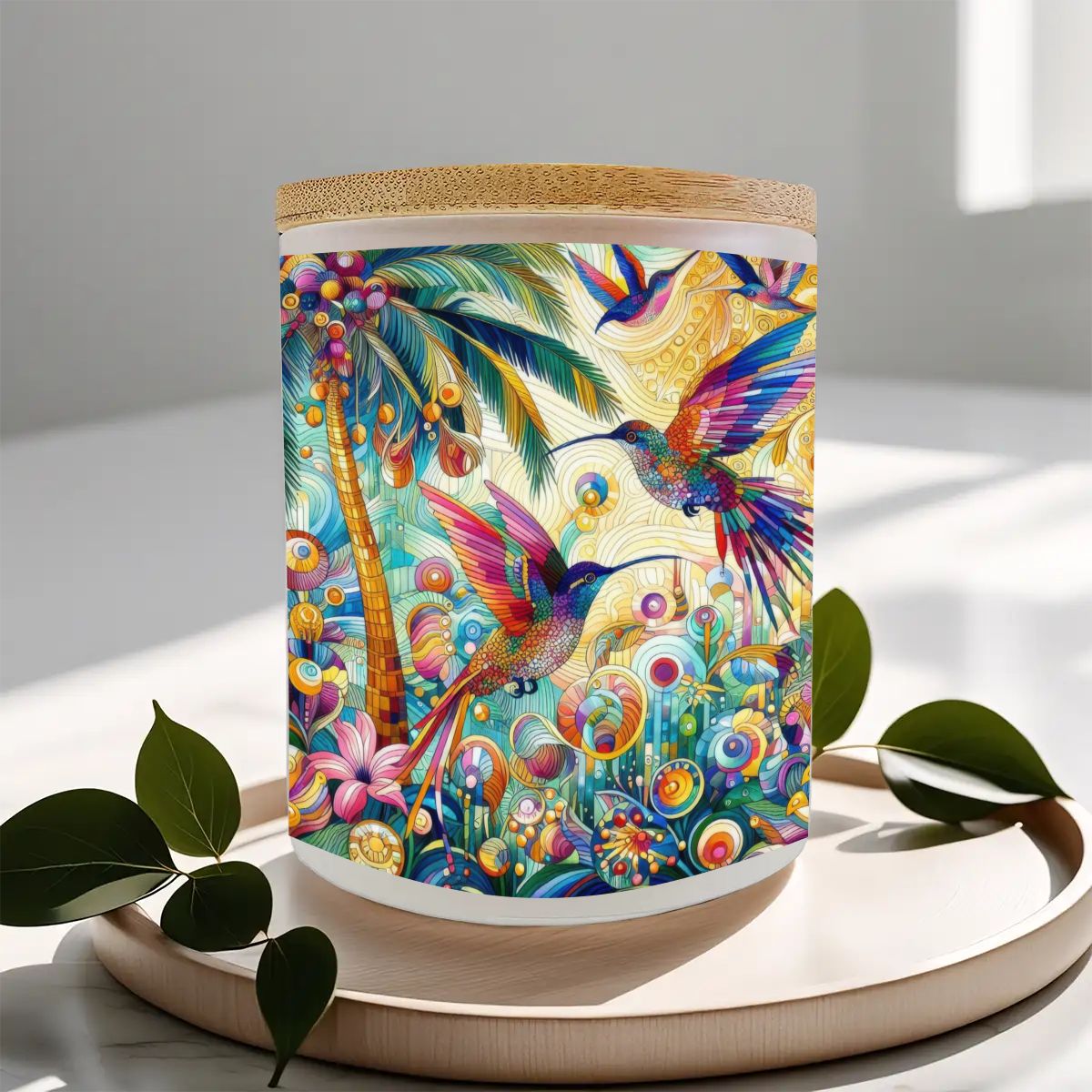 Tropical Hummingbirds Frosted Jar Scented Candle with Lid (6oz) - Gregg Acini Adoree Designs - Candles