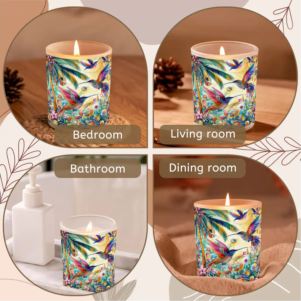 Tropical Hummingbirds Frosted Jar Scented Candle with Lid (6oz) - Gregg Acini Adoree Designs - Candles