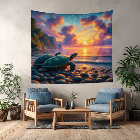 Turtles in the Sunset Lightweight Wall Tapestry (Fabric Wall Hanging - USA) - Gregg Acini Adoree Designs - Wall Coverings