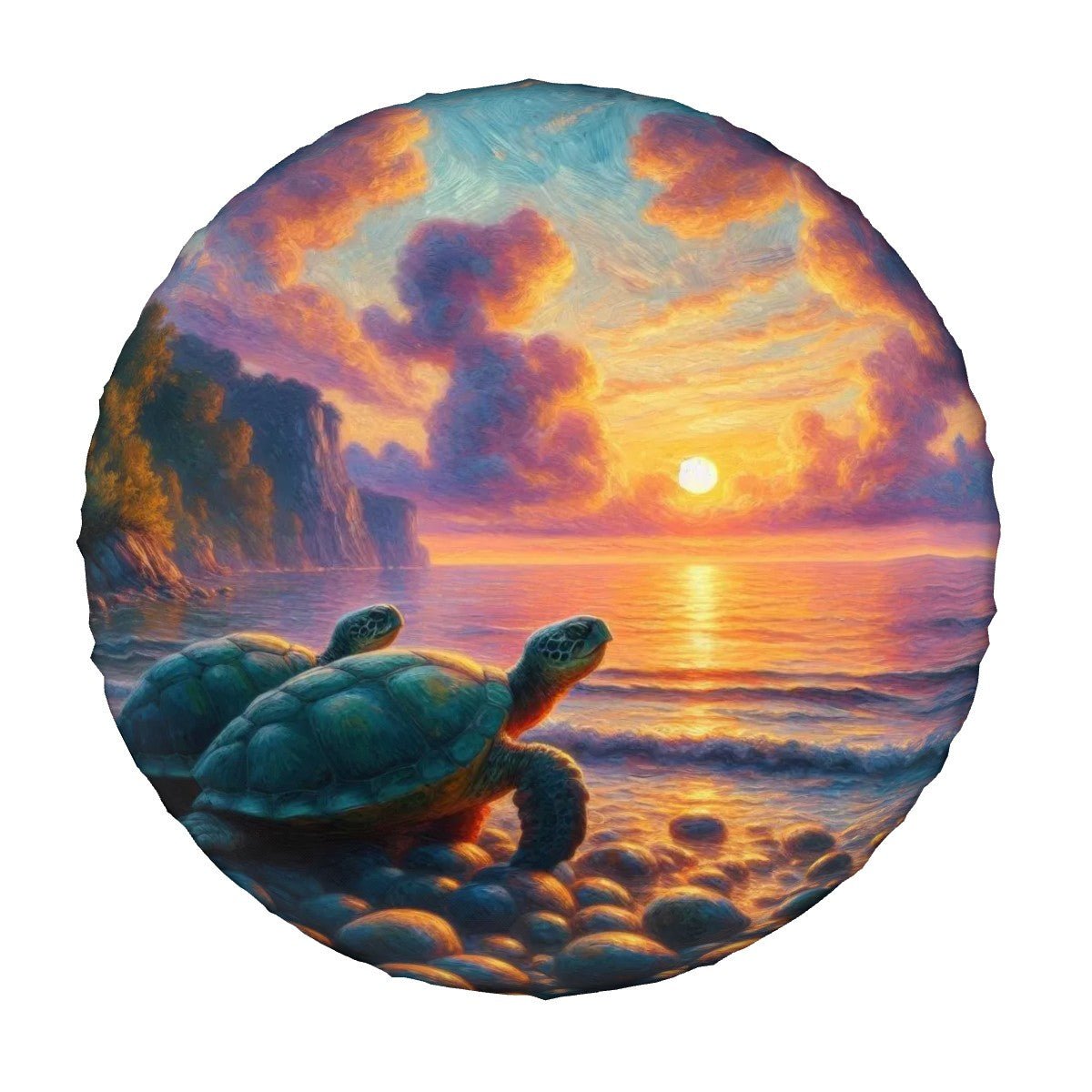 Turtles in the Sunset - Thickened Spare Tire Cover - Gregg Acini Adoree Designs - Spare Tire Cover
