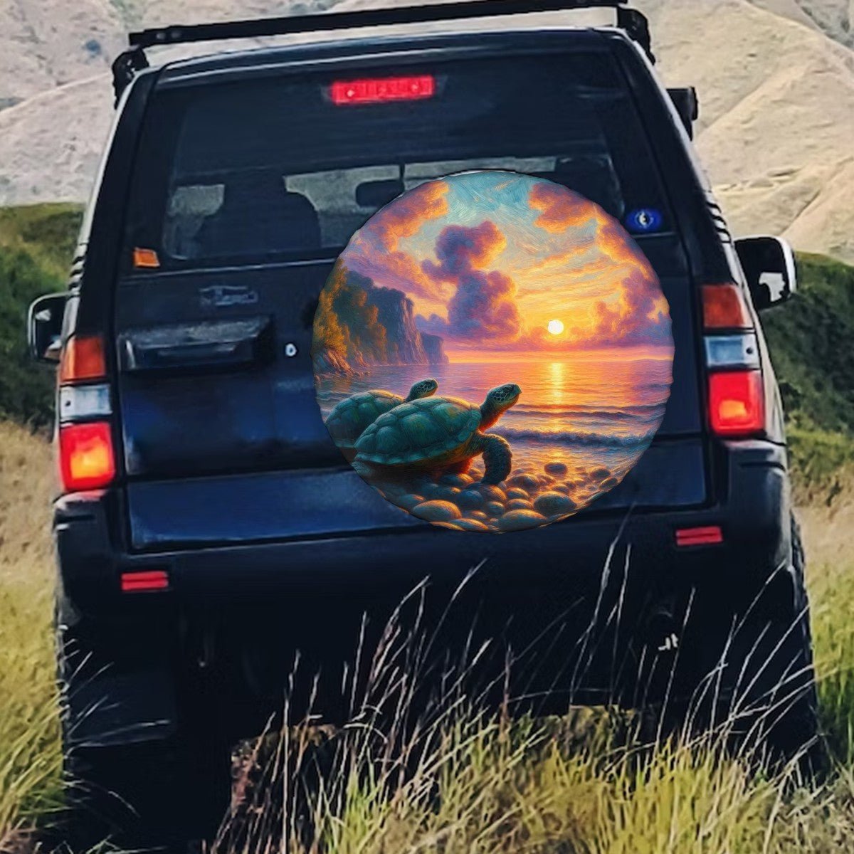 Turtles in the Sunset - Thickened Spare Tire Cover - Gregg Acini Adoree Designs - Spare Tire Cover