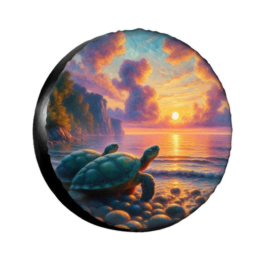 Turtles in the Sunset - Thickened Spare Tire Cover - Gregg Acini Adoree Designs - Spare Tire Cover