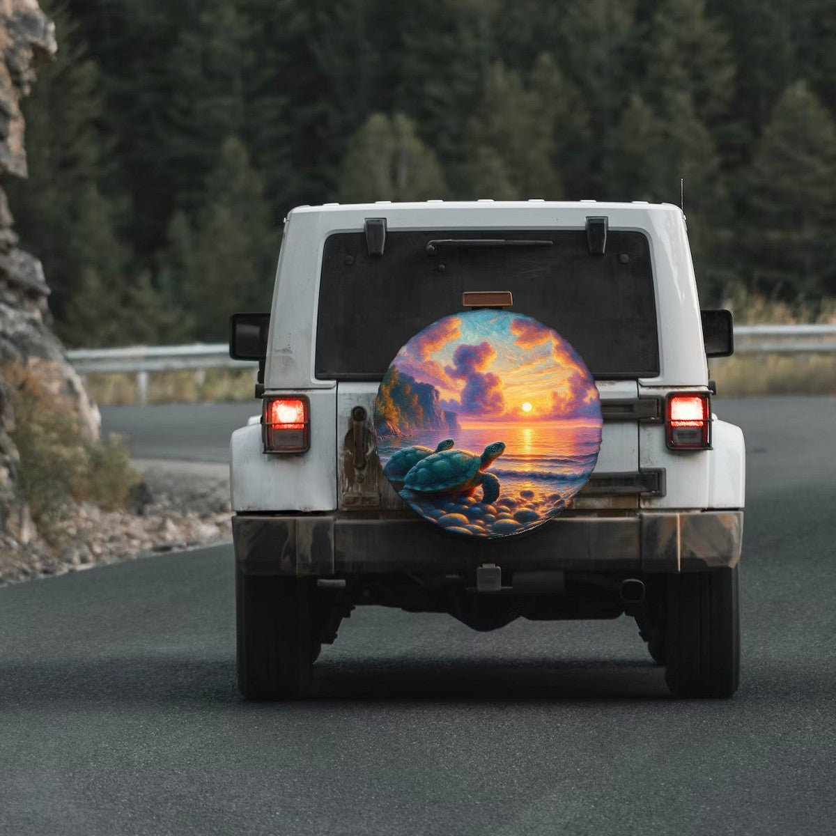 Turtles in the Sunset - Thickened Spare Tire Cover - Gregg Acini Adoree Designs - Spare Tire Cover