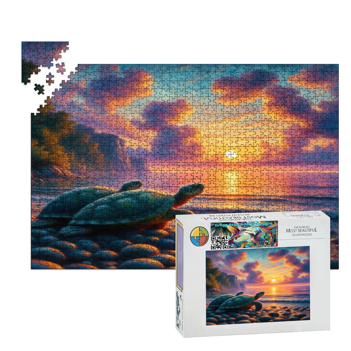Turtles in the Sunset Wooden Jigsaw Puzzles 1000 pcs - Gregg Acini Adoree Designs - Jigsaw Puzzle