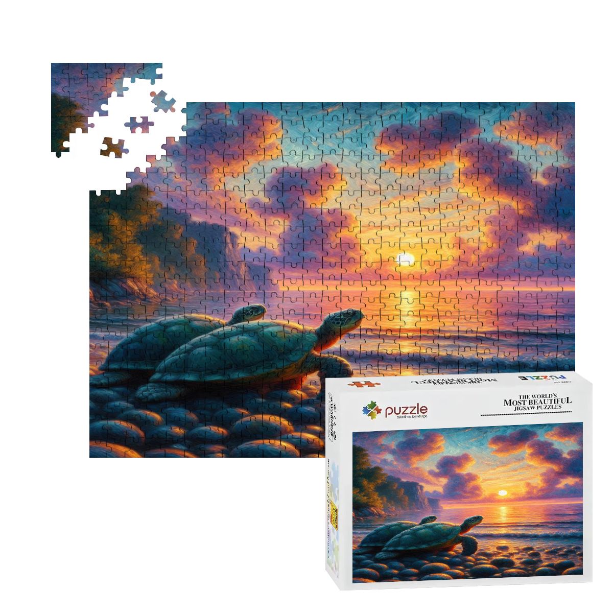 Turtles in the Sunset Wooden Jigsaw Puzzles 500 pcs - Gregg Acini Adoree Designs - Jigsaw Puzzle