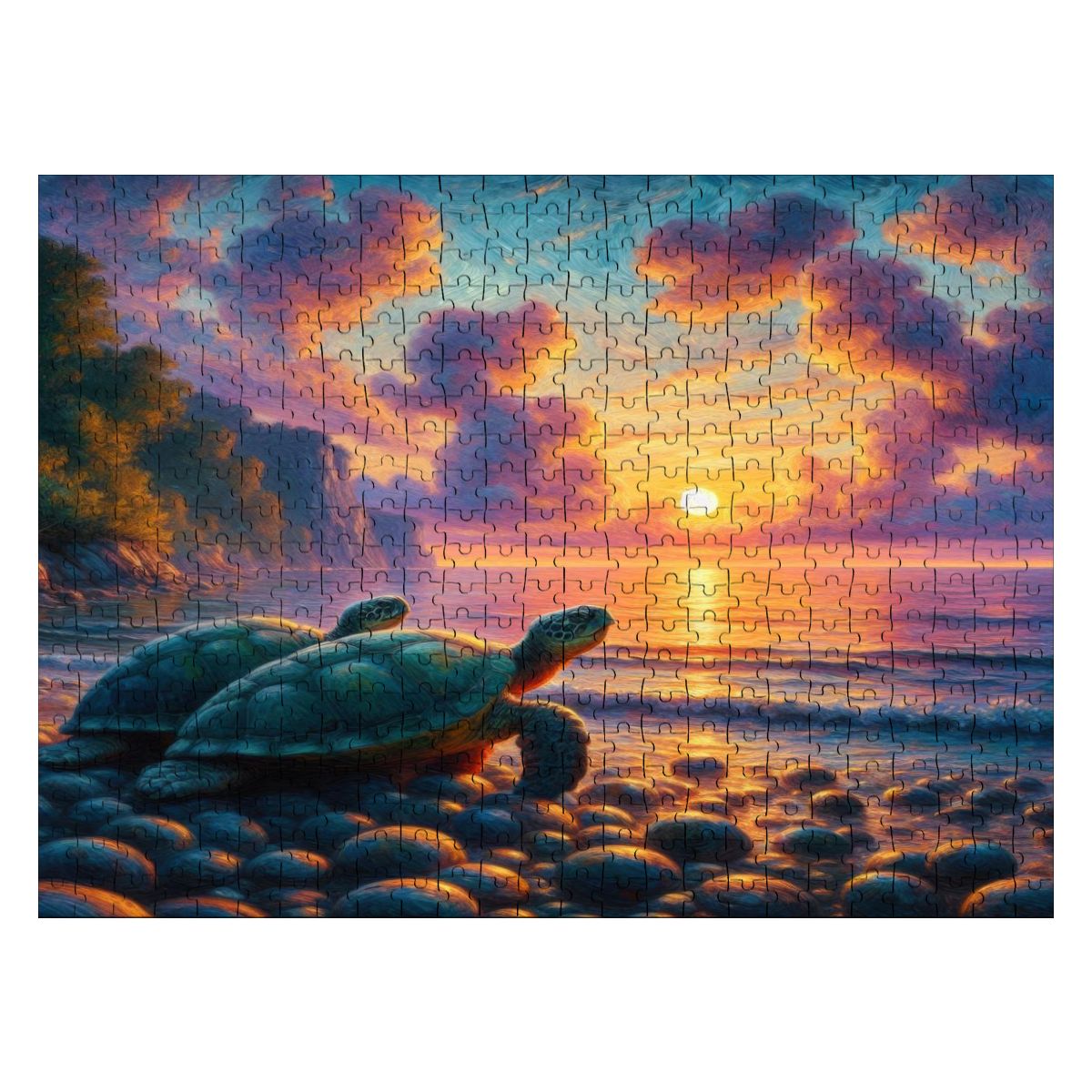 Turtles in the Sunset Wooden Jigsaw Puzzles 500 pcs - Gregg Acini Adoree Designs - Jigsaw Puzzle