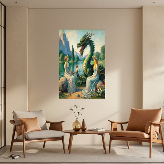 Two Ladies and a Dragon with Kids - Gregg Acini Adoree Designs - Poster