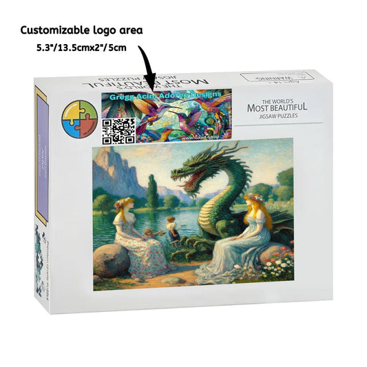 Two Ladies and a Dragon with Kids Wooden Jigsaw Puzzles 1000 pcs - Gregg Acini Adoree Designs - Jigsaw Puzzle