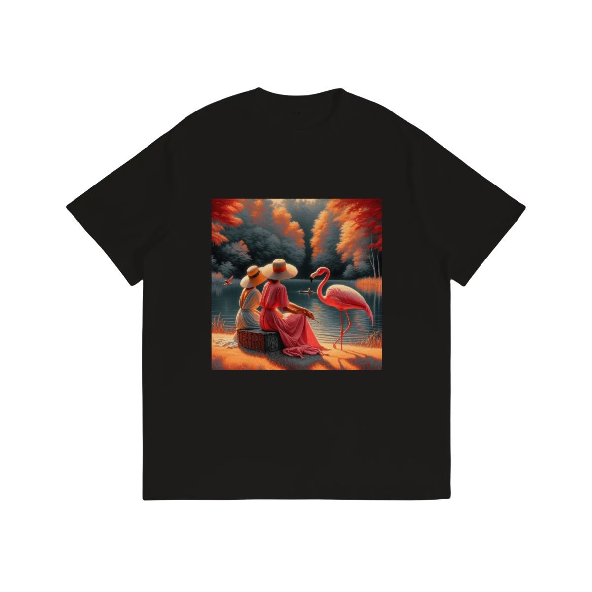 Two Ladies with a Flamingo - Gildan 5000 Unisex Cotton Tee - Gregg Acini Adoree Designs - T-Shirt