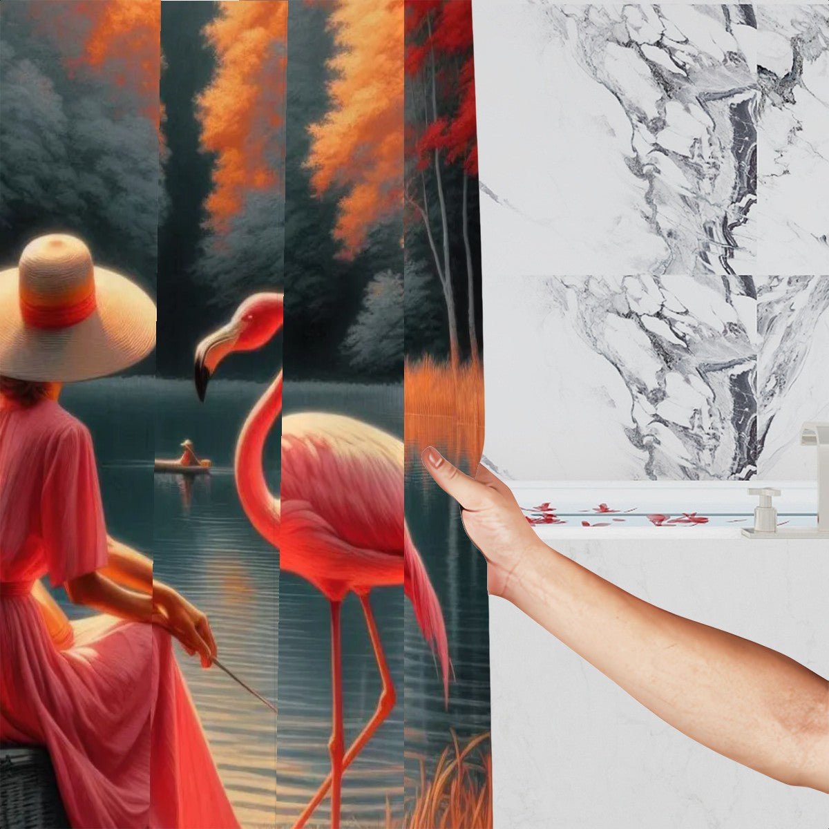 Two Ladies with a Flamingo Shower Curtain - Gregg Acini Adoree Designs - shower curtain