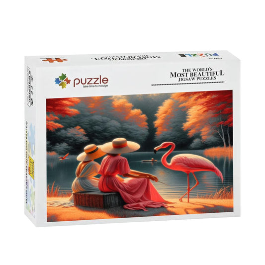Two Ladies with a Flamingo Wooden Jigsaw Puzzles 500 pcs - Gregg Acini Adoree Designs - Jigsaw Puzzle