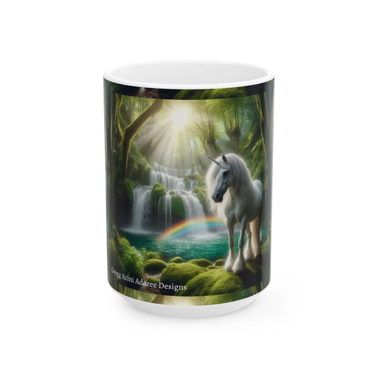 Unicorn by a Waterfall Ceramic Coffee Mug by Gregg Acini Adoree Designs - Gregg Acini Adoree Designs - Mug