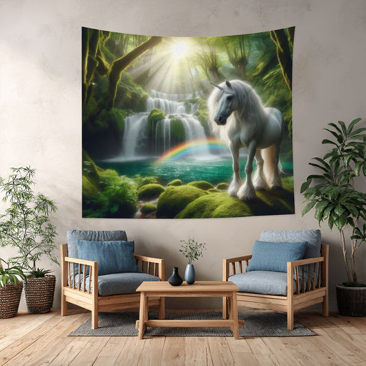 Unicorn by a Waterfall Lightweight Wall Tapestry (Fabric Wall Hanging - USA) - Gregg Acini Adoree Designs - Wall Coverings