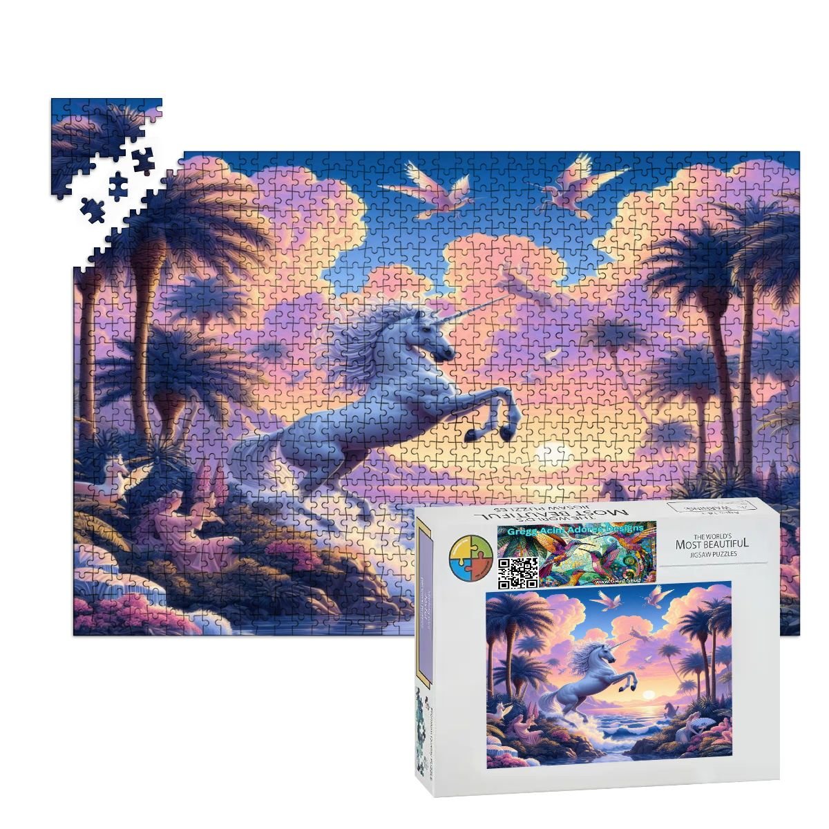 Unicorn Fantasy Wooden Jigsaw Puzzles 1000 pcs (Horizontal) - Gregg Acini Adoree Designs - Jigsaw Puzzle