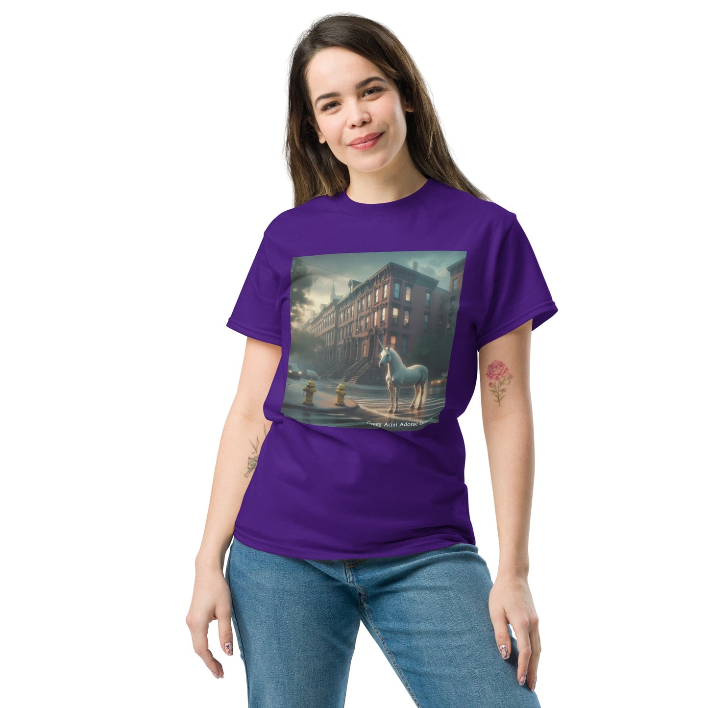 Unicorn in the City Unisex classic tee by Gregg Acini Adoree Designs - Gregg Acini Adoree Designs - Tee Shirt