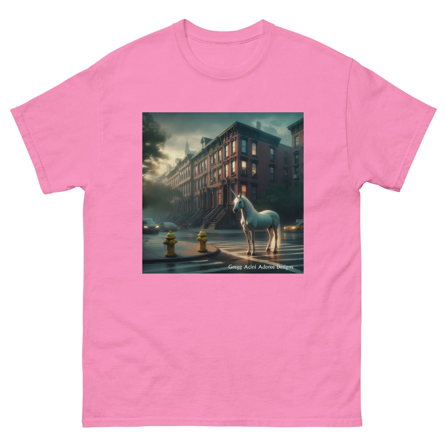 Unicorn in the City Unisex classic tee by Gregg Acini Adoree Designs - Gregg Acini Adoree Designs - Tee Shirt