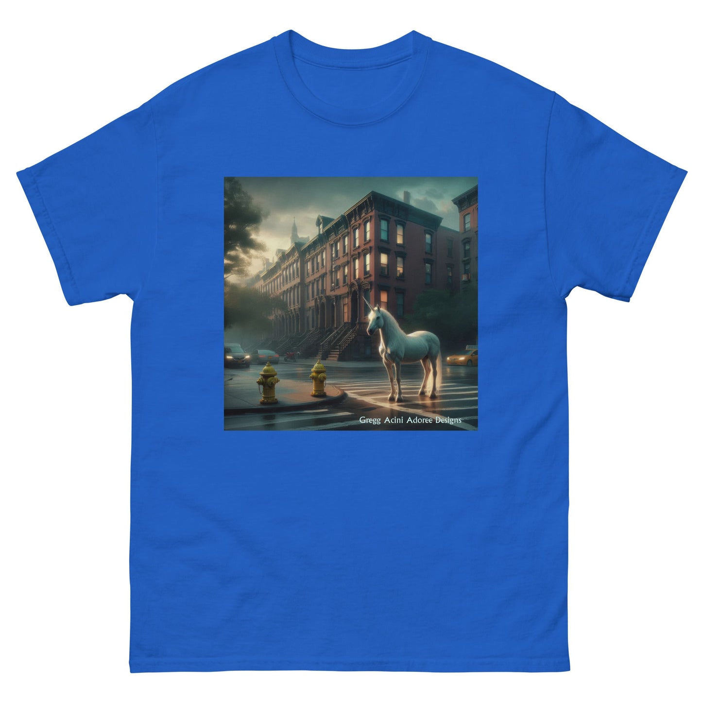 Unicorn in the City Unisex classic tee by Gregg Acini Adoree Designs - Gregg Acini Adoree Designs - Tee Shirt