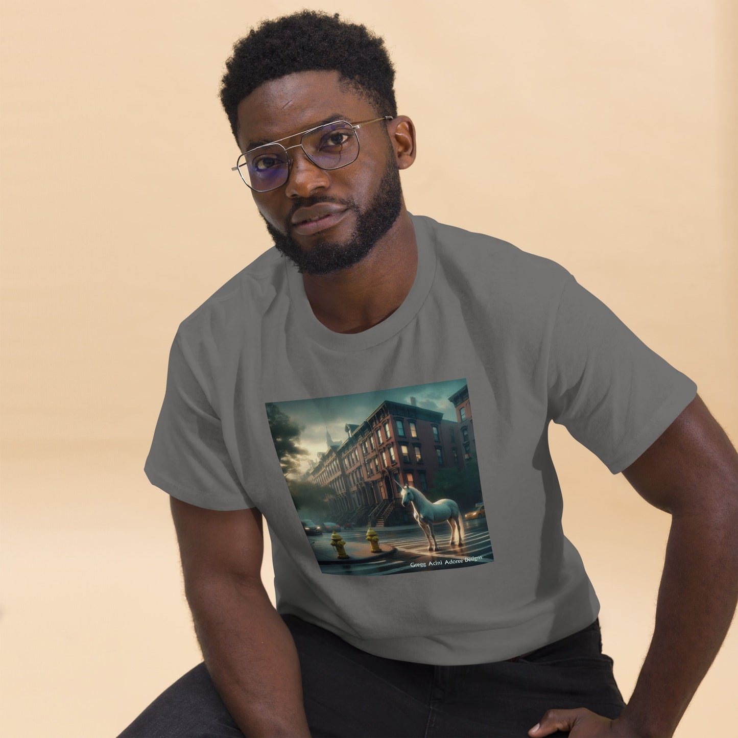 Unicorn in the City Unisex classic tee by Gregg Acini Adoree Designs - Gregg Acini Adoree Designs - Tee Shirt